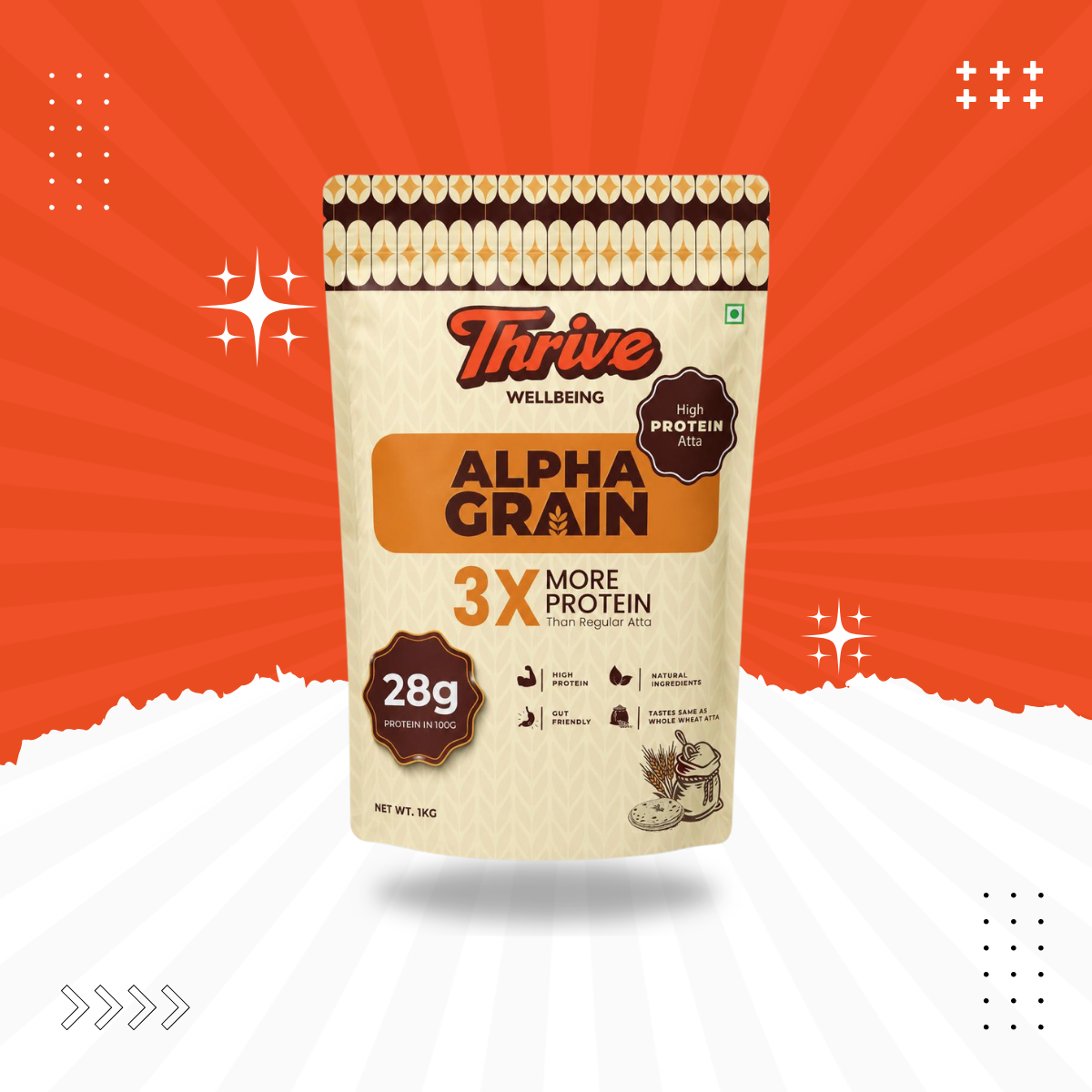 AlphaGrain High Protein Atta 28g Protein per 100g and Same Taste.